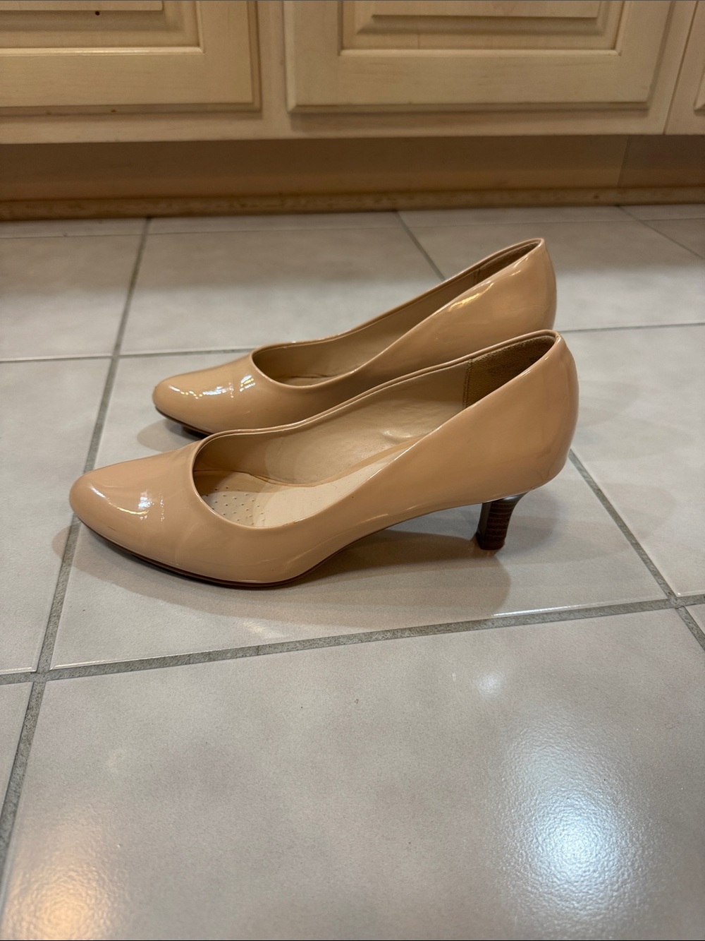 George Nude Patent Low Heel Pumps